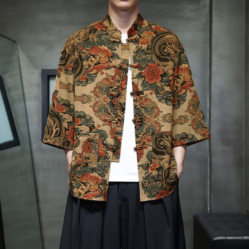 Buddha Stones Chemise homme à manches trois-quarts, manches 3/4, motif grenouille printanière et dragon, avec poches - Bisque - US/UK/AU44，EU54 (5XL) - image 10