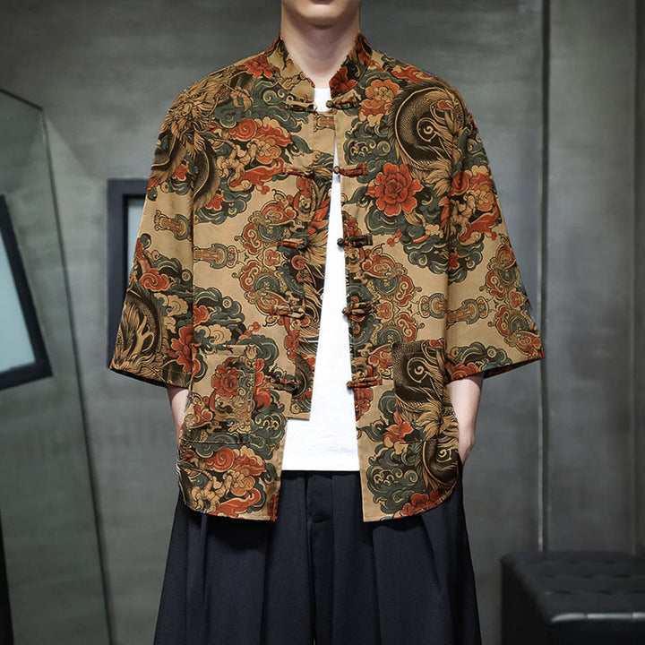 Buddha Stones Chemise homme à manches trois-quarts, manches 3/4, motif grenouille printanière et dragon, avec poches - Bisque - US/UK/AU44，EU54 (5XL) - image 10