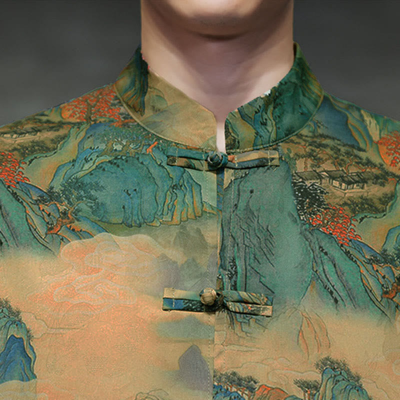 Buddha Stones Chemise homme à manches trois-quarts, manches 3/4, motif grenouille printanière et dragon, avec poches - image 46