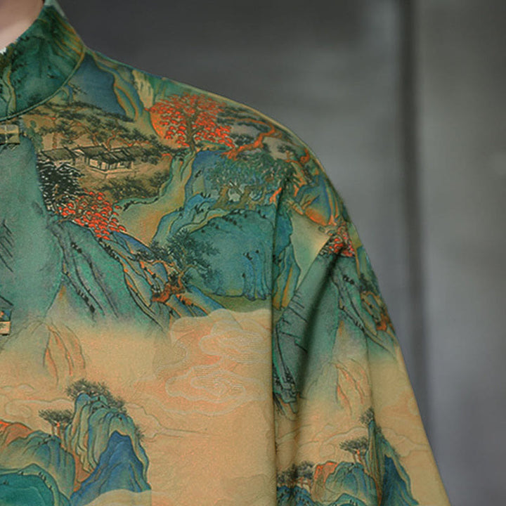 Buddha Stones Chemise homme à manches trois-quarts, manches 3/4, motif grenouille printanière et dragon, avec poches - image 47