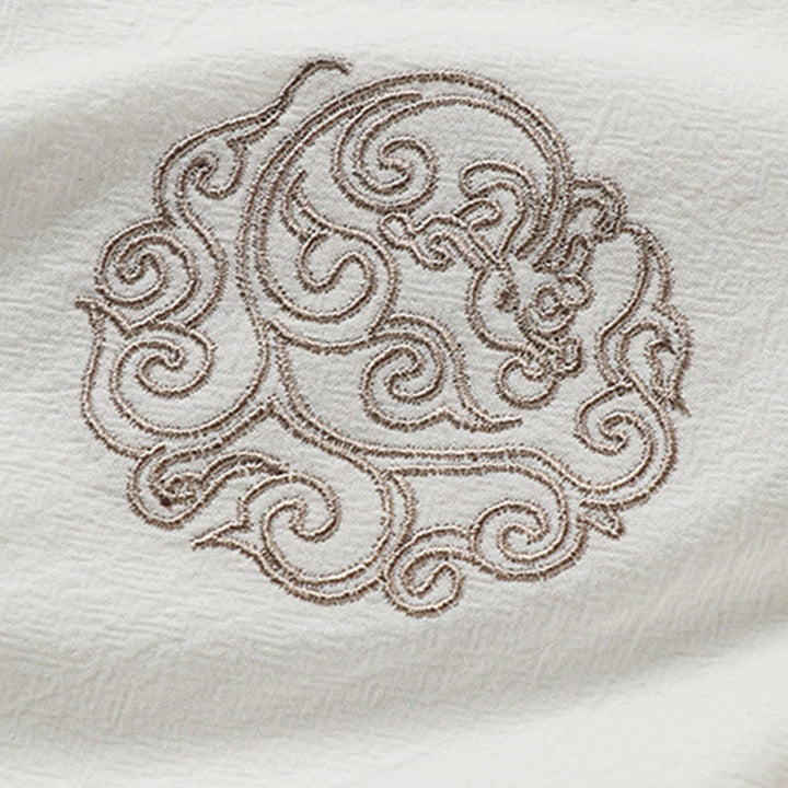 Buddha Stones Chemise homme en coton et lin à manches courtes, ornée de broderies de nuages ​​porte-bonheur et de boutons grenouilles d'été - image 4