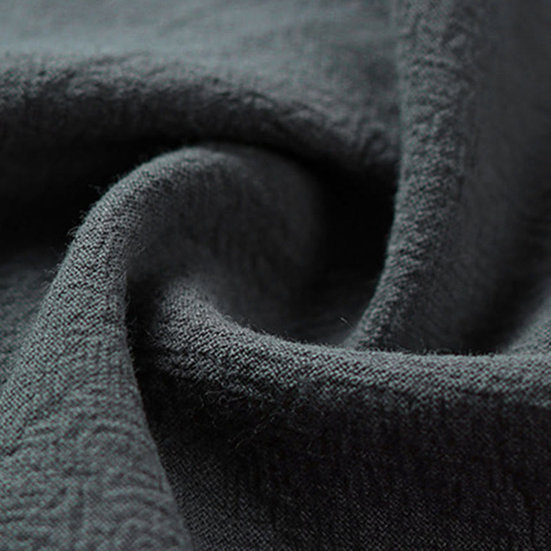 Buddha Stones Chemise d'été pour homme en coton et lin, col en V, manches courtes, boutons brandebourg, broderie nuages - image 10