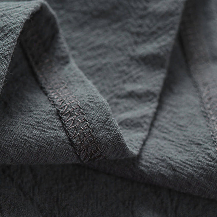 Buddha Stones Chemise d'été pour homme en coton et lin, col en V, manches courtes, boutons brandebourg, broderie nuages - image 9