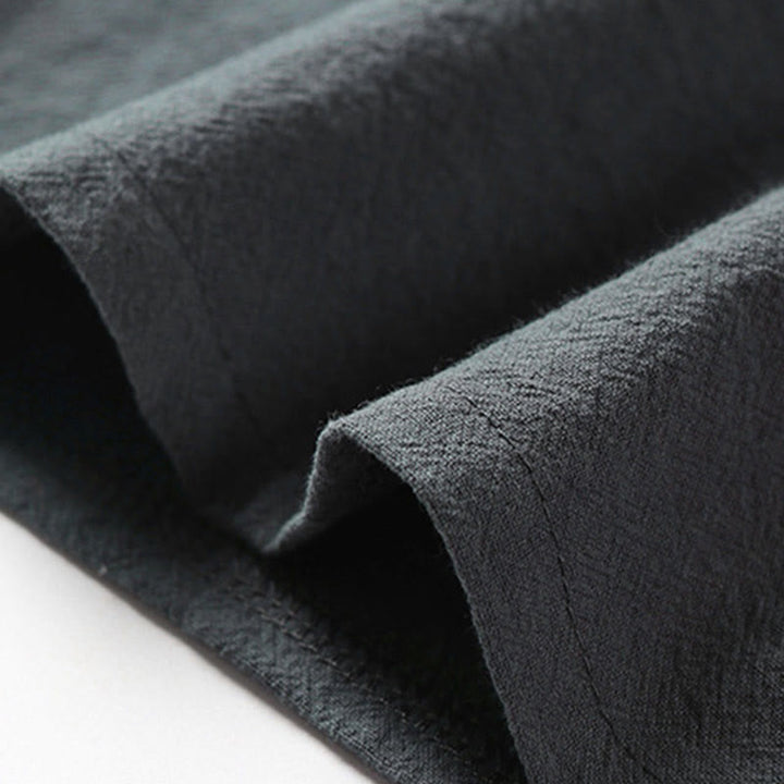 Buddha Stones Chemise d'été pour homme en coton et lin, col en V, manches courtes, boutons brandebourg, broderie nuages - image 8