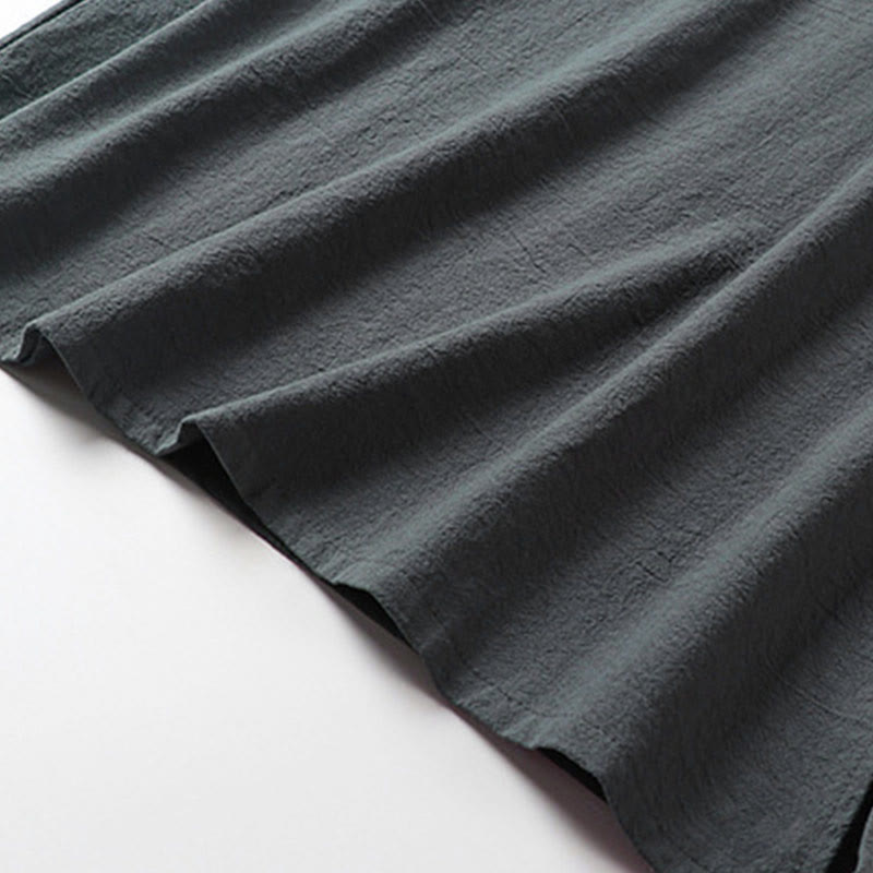 Buddha Stones Chemise d'été pour homme en coton et lin, col en V, manches courtes, boutons brandebourg, broderie nuages - image 7