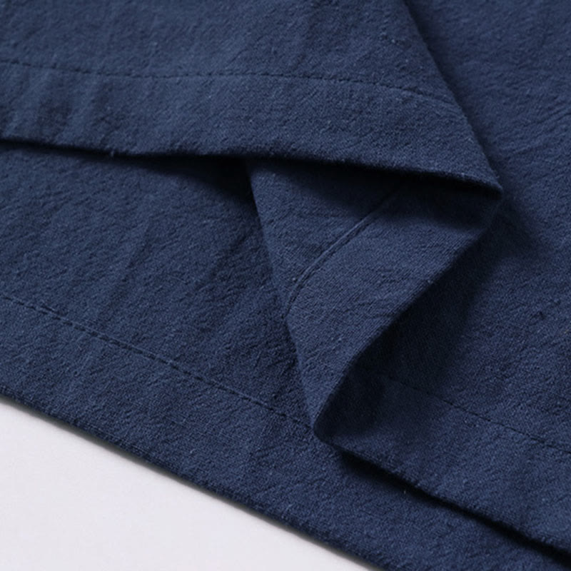 Buddha Stones Chemise d'été simple à col en V et manches courtes en coton et lin pour homme - image 8