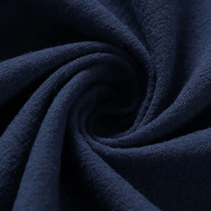 Buddha Stones Chemise d'été simple à col en V et manches courtes en coton et lin pour homme - image 10