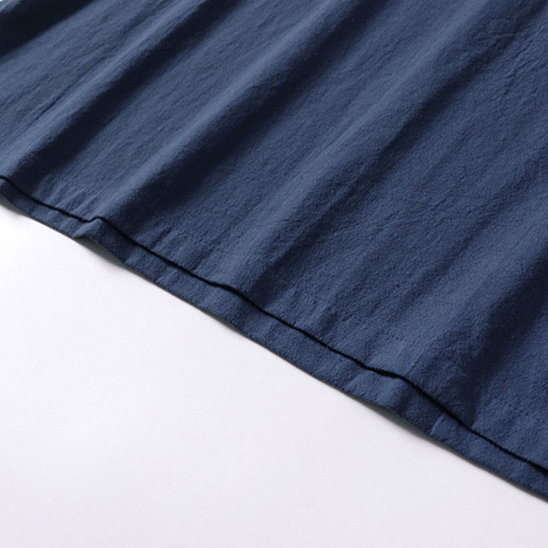 Buddha Stones Chemise d'été simple à col en V et manches courtes en coton et lin pour homme - image 9