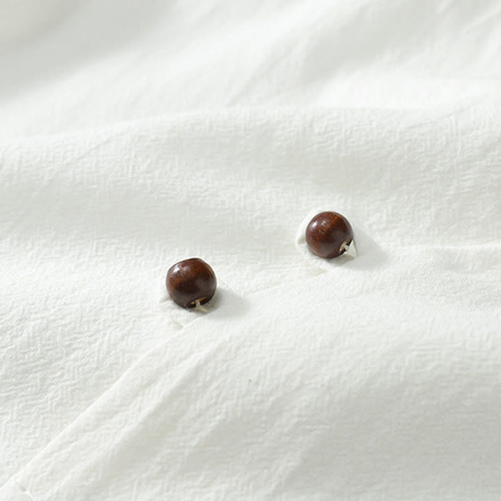 Buddha Stones Chemise d'été pour homme en coton et lin, col en V, manches courtes, boutons, broderie nuages - image 7