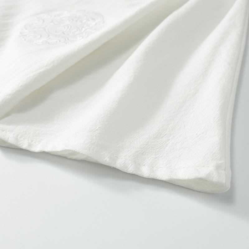 Buddha Stones Chemise d'été pour homme en coton et lin, col en V, manches courtes, boutons, broderie nuages - image 9