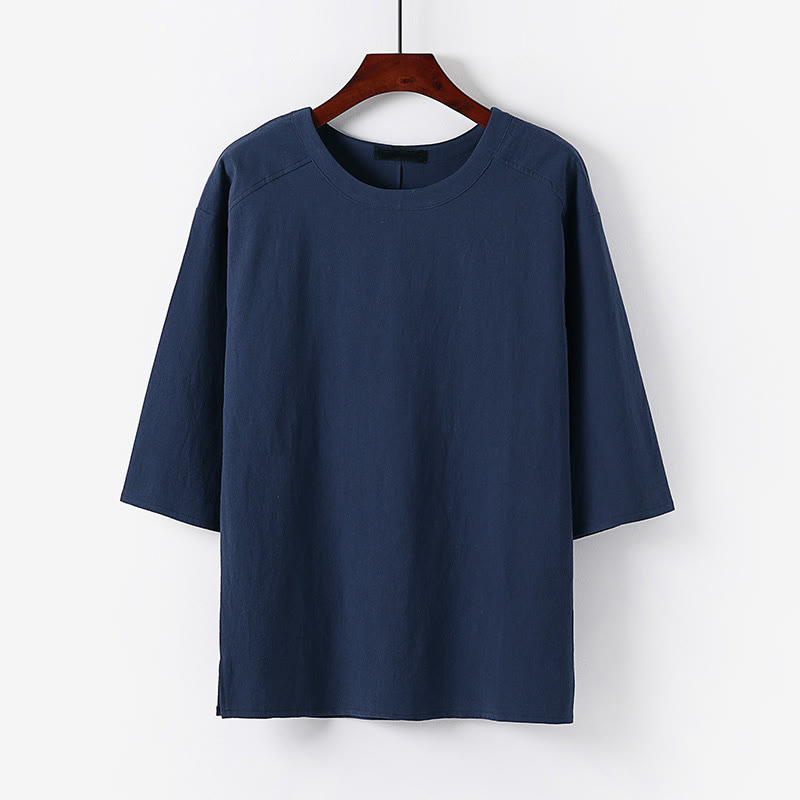 Buddha Stones T-shirt d'été décontracté à col rond et manches courtes pour homme, en coton et lin - SteelBlue - US/UK/AU54，EU64 (9XL) - image 8