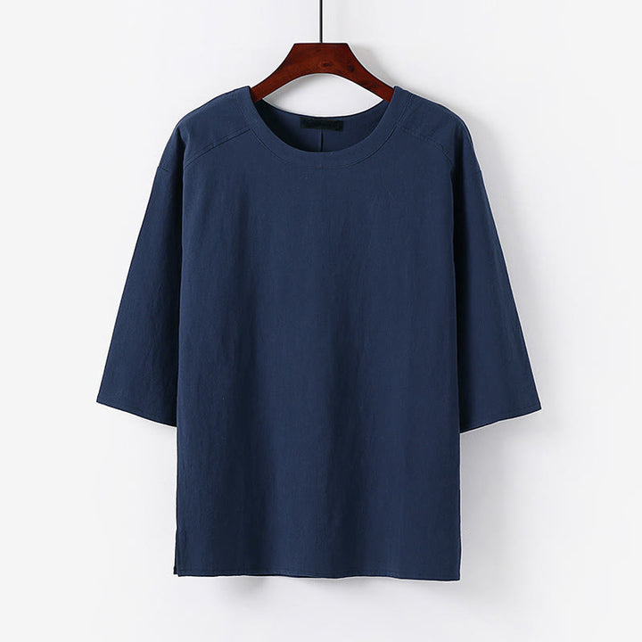 Buddha Stones T-shirt d'été décontracté à col rond et manches courtes pour homme, en coton et lin - SteelBlue - US/UK/AU54，EU64 (9XL) - image 8