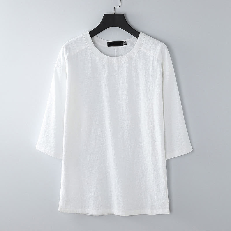 Buddha Stones T-shirt d'été décontracté à col rond et manches courtes pour homme, en coton et lin - Blanc - US/UK/AU54，EU64 (9XL) - image 9