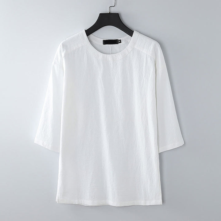 Buddha Stones T-shirt d'été décontracté à col rond et manches courtes pour homme, en coton et lin - Blanc - US/UK/AU54，EU64 (9XL) - image 9