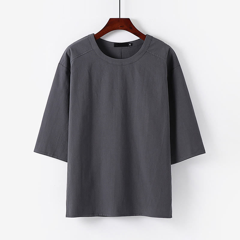 Buddha Stones T-shirt d'été décontracté à col rond et manches courtes pour homme, en coton et lin - Gris - US/UK/AU54，EU64 (9XL) - image 6