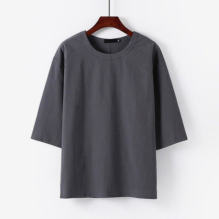 Buddha Stones T-shirt d'été décontracté à col rond et manches courtes pour homme, en coton et lin - Gris - US/UK/AU54，EU64 (9XL) - image 6