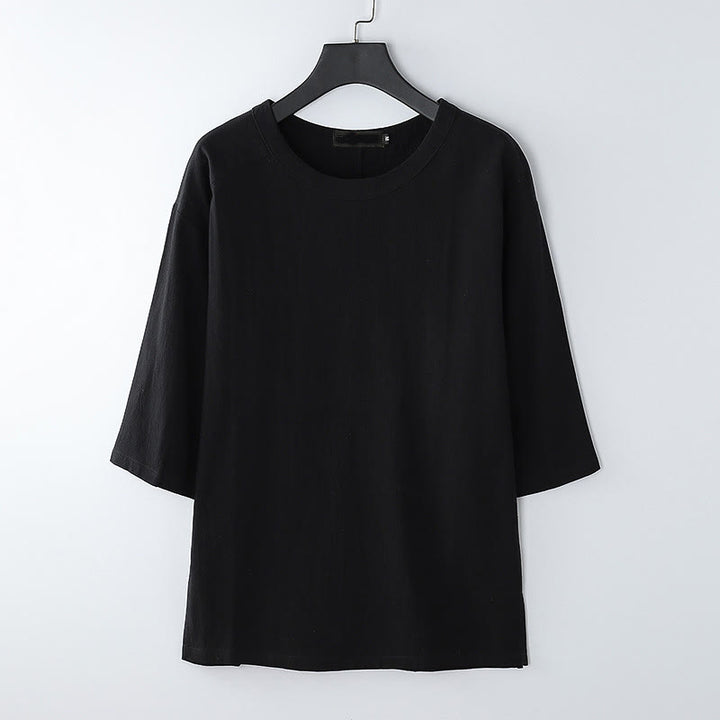 Buddha Stones T-shirt d'été décontracté à col rond et manches courtes pour homme, en coton et lin - Noir - US/UK/AU54，EU64 (9XL) - image 7