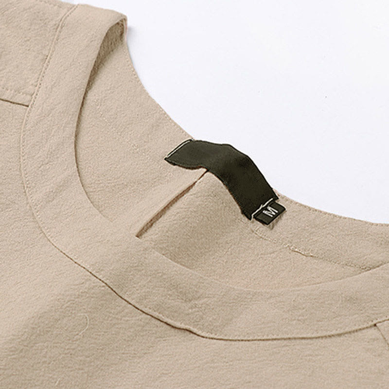 Buddha Stones T-shirt d'été décontracté à col rond et manches courtes pour homme, en coton et lin - image 2