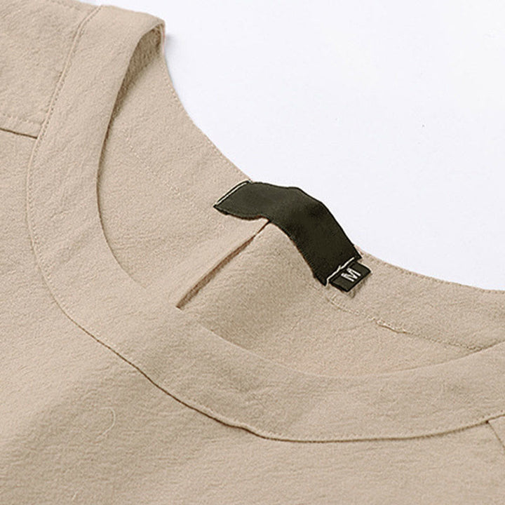 Buddha Stones T-shirt d'été décontracté à col rond et manches courtes pour homme, en coton et lin - image 2
