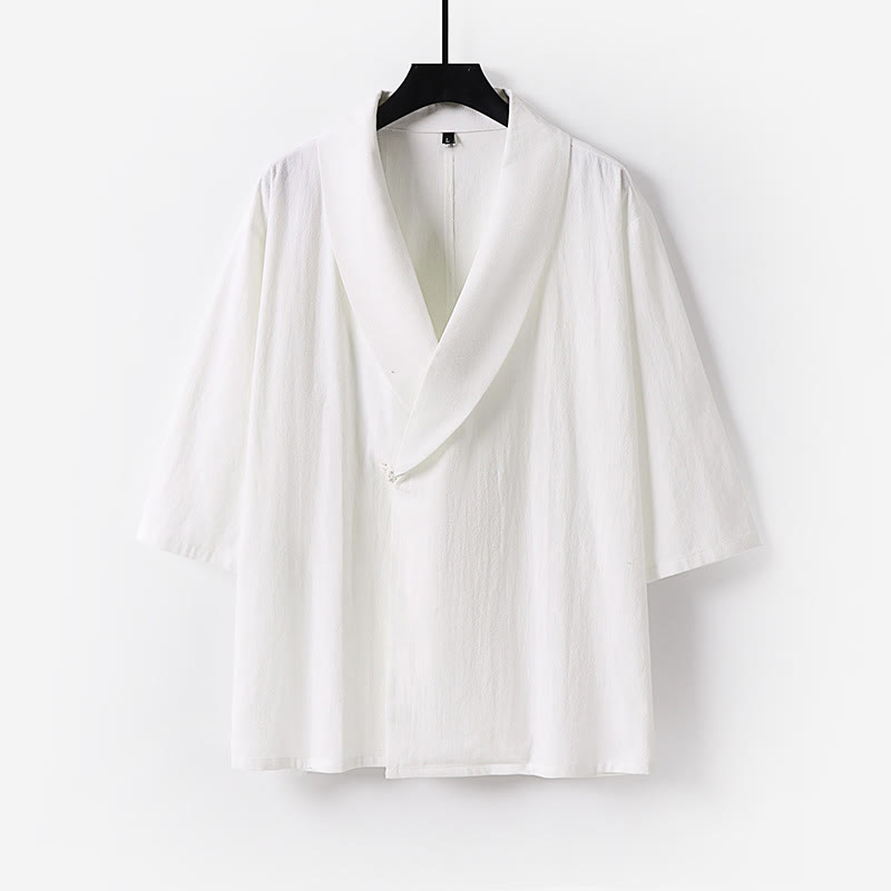 Buddha Stones Chemise d'été pour homme en coton et lin, col en V, manches courtes, col à revers, col en V. - Blanc - US/UK/AU54，EU64 (9XL) - image 9