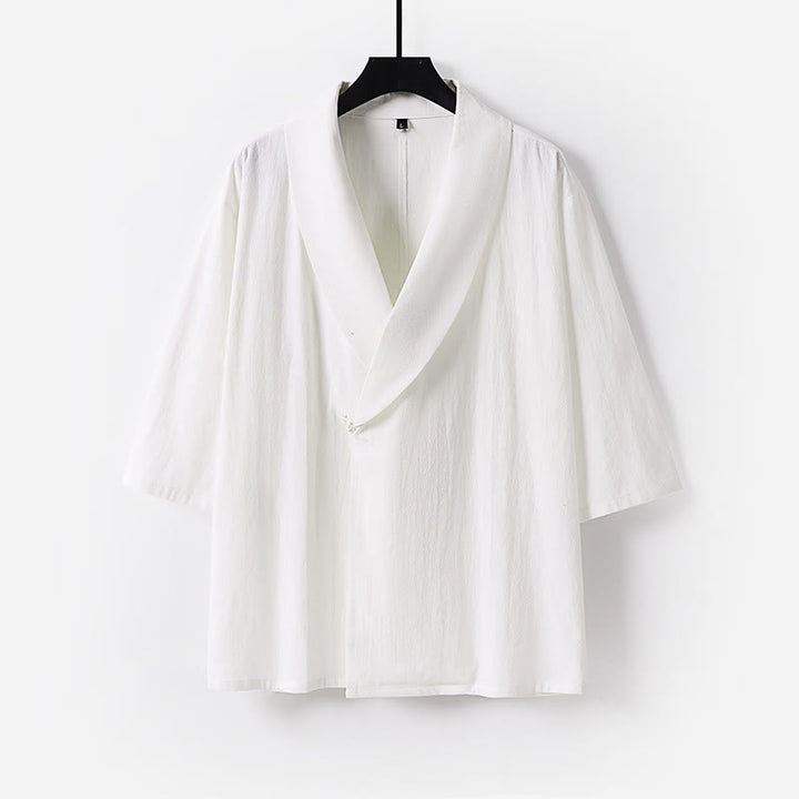Buddha Stones Chemise d'été pour homme en coton et lin, col en V, manches courtes, col à revers, col en V. - Blanc - US/UK/AU54，EU64 (9XL) - image 9
