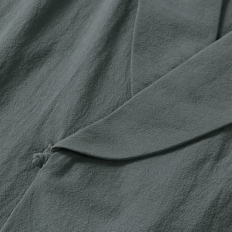 Buddha Stones Chemise d'été pour homme en coton et lin, col en V, manches courtes, col à revers, col en V. - image 4