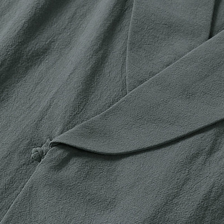 Buddha Stones Chemise d'été pour homme en coton et lin, col en V, manches courtes, col à revers, col en V. - image 4