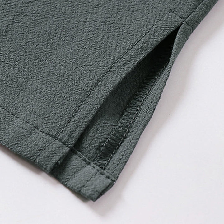 Buddha Stones Chemise d'été pour homme en coton et lin, col en V, manches courtes, col à revers, col en V. - image 6