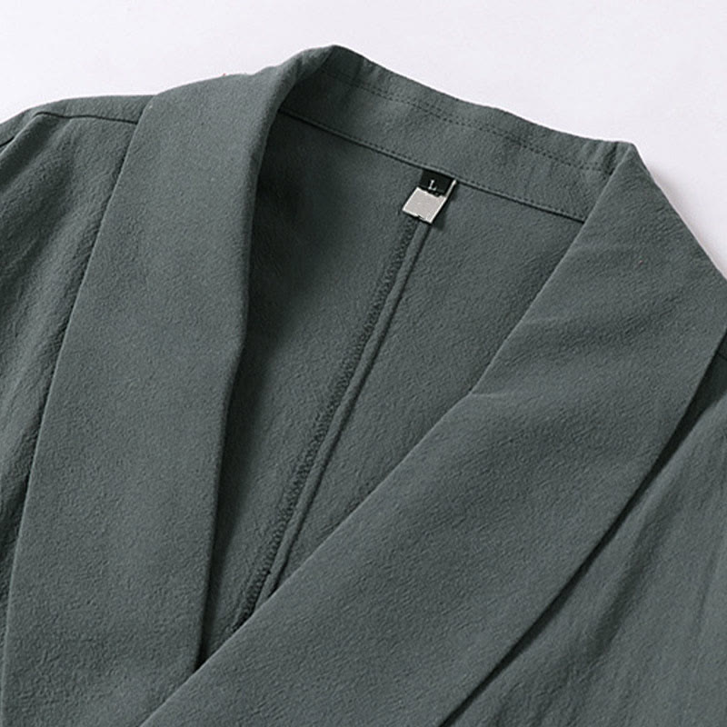 Buddha Stones Chemise d'été pour homme en coton et lin, col en V, manches courtes, col à revers, col en V. - image 2