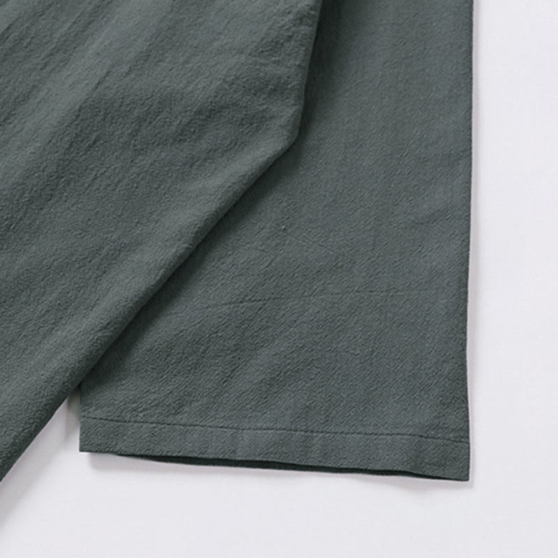 Buddha Stones Chemise d'été pour homme en coton et lin, col en V, manches courtes, col à revers, col en V. - image 5