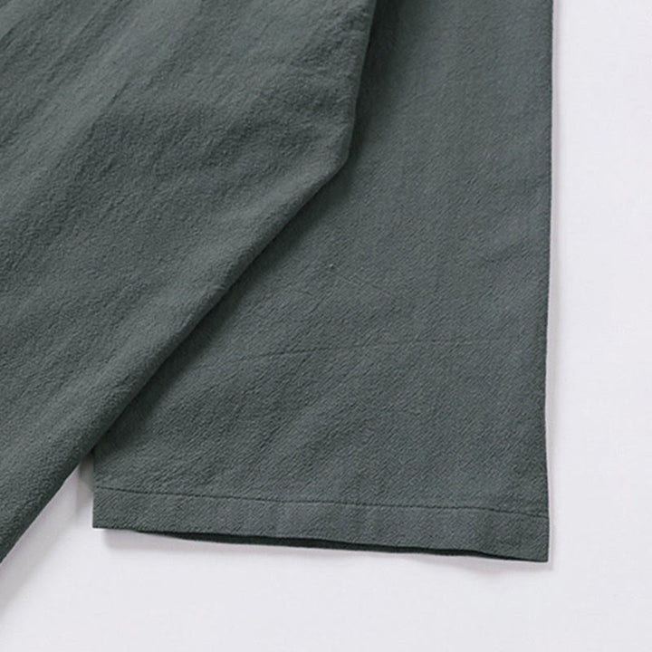 Buddha Stones Chemise d'été pour homme en coton et lin, col en V, manches courtes, col à revers, col en V. - image 5