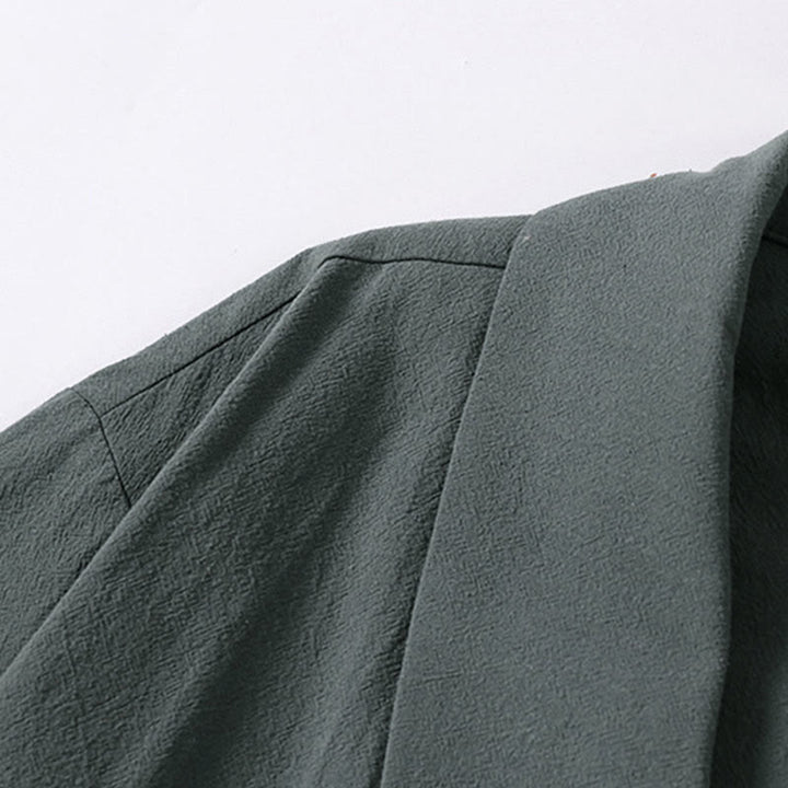 Buddha Stones Chemise d'été pour homme en coton et lin, col en V, manches courtes, col à revers, col en V. - image 3