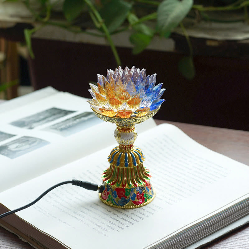 Buddha Stones Socle en verre Lotus Liuli, huit symboles auspicieux, décoration d'intérieur pour l'illumination - Lotus multicolore (9*14-16*6,8 cm) - Module d'extension - image 1