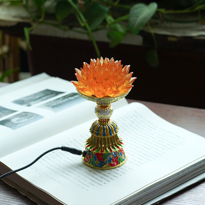Buddha Stones Socle en verre Lotus Liuli, huit symboles auspicieux, décoration d'intérieur pour l'illumination - Lotus orange (9*14-16*6,8 cm) - Module d'extension - image 3