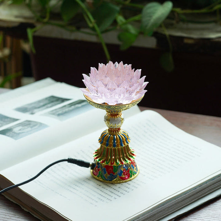 Buddha Stones Socle en verre Lotus Liuli, huit symboles auspicieux, décoration d'intérieur pour l'illumination - Lotus rose (9*14-16*6,8 cm) - Module d'extension - image 8
