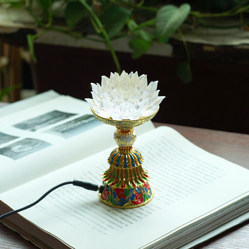 Buddha Stones Socle en verre Lotus Liuli, huit symboles auspicieux, décoration d'intérieur pour l'illumination - Lotus blanc (9*14-16*6,8 cm) - Module d'extension - image 9