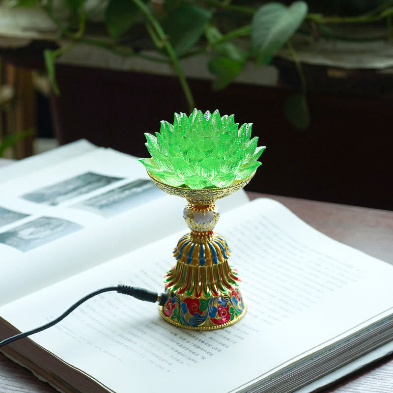 Buddha Stones Socle en verre Lotus Liuli, huit symboles auspicieux, décoration d'intérieur pour l'illumination - Lotus vert (9*14-16*6,8 cm) - Module d'extension - image 12