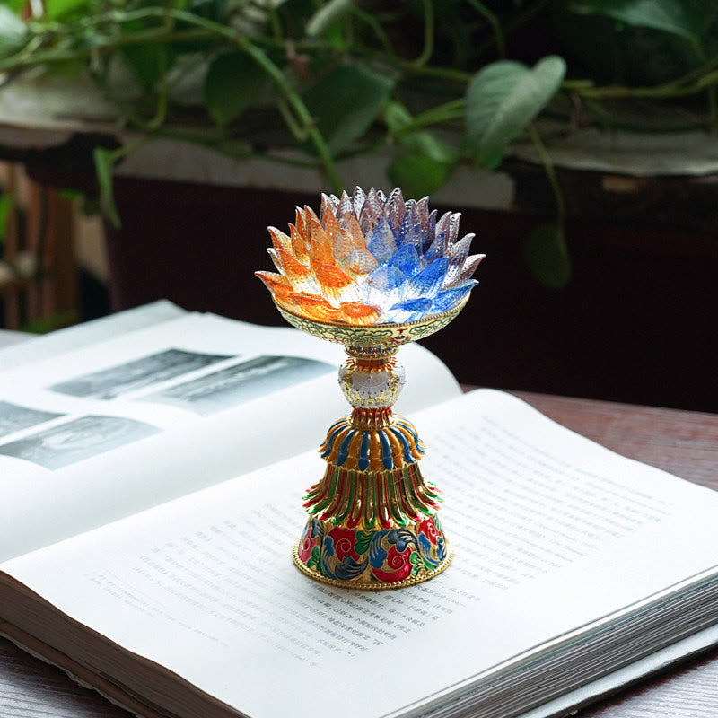 Buddha Stones Socle en verre Lotus Liuli, huit symboles auspicieux, décoration d'intérieur pour l'illumination - image 14