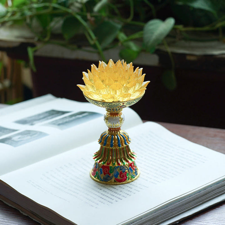 Buddha Stones Socle en verre Lotus Liuli, huit symboles auspicieux, décoration d'intérieur pour l'illumination - Lotus doré (9*14-16*6,8 cm) - Rechargeable - image 25