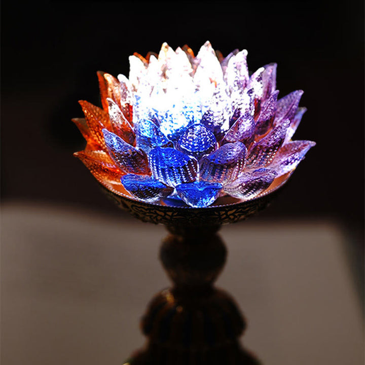 Buddha Stones Socle en verre Lotus Liuli, huit symboles auspicieux, décoration d'intérieur pour l'illumination - image 24