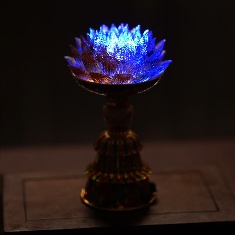 Buddha Stones Socle en verre Lotus Liuli, huit symboles auspicieux, décoration d'intérieur pour l'illumination - image 32