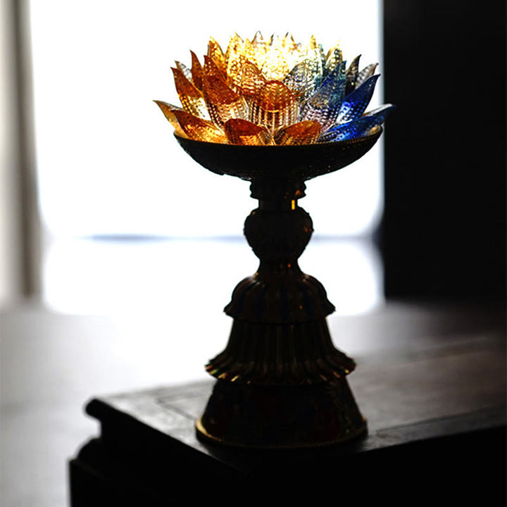 Buddha Stones Socle en verre Lotus Liuli, huit symboles auspicieux, décoration d'intérieur pour l'illumination - image 17