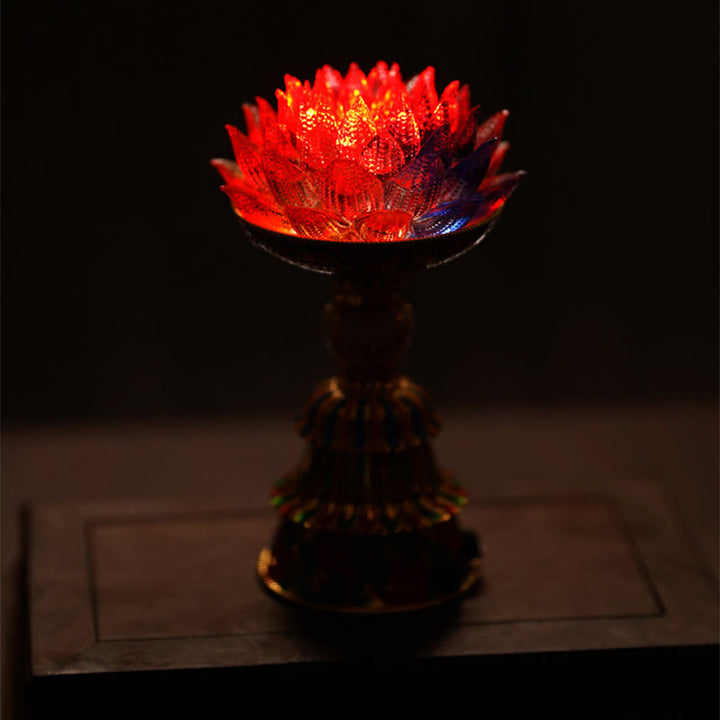 Buddha Stones Socle en verre Lotus Liuli, huit symboles auspicieux, décoration d'intérieur pour l'illumination - image 27