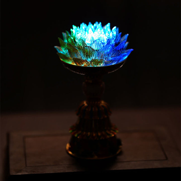 Buddha Stones Socle en verre Lotus Liuli, huit symboles auspicieux, décoration d'intérieur pour l'illumination - image 31
