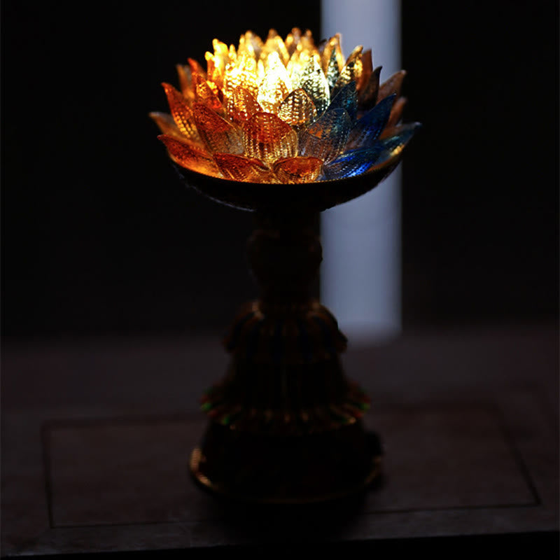 Buddha Stones Socle en verre Lotus Liuli, huit symboles auspicieux, décoration d'intérieur pour l'illumination - image 19
