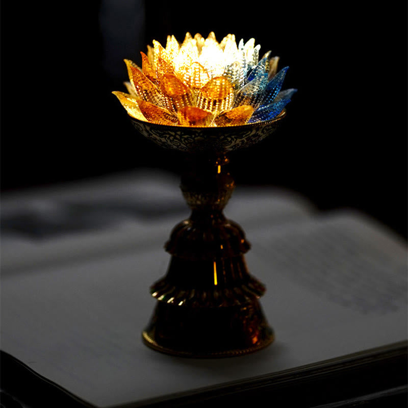 Buddha Stones Socle en verre Lotus Liuli, huit symboles auspicieux, décoration d'intérieur pour l'illumination - image 18