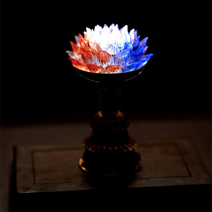 Buddha Stones Socle en verre Lotus Liuli, huit symboles auspicieux, décoration d'intérieur pour l'illumination - image 22