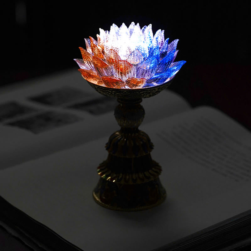 Buddha Stones Socle en verre Lotus Liuli, huit symboles auspicieux, décoration d'intérieur pour l'illumination - image 23