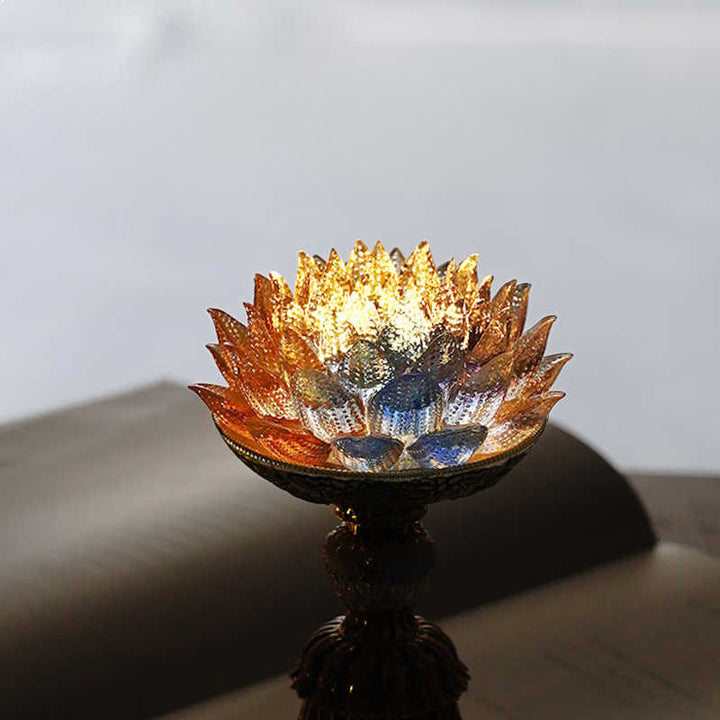 Buddha Stones Socle en verre Lotus Liuli, huit symboles auspicieux, décoration d'intérieur pour l'illumination - image 20