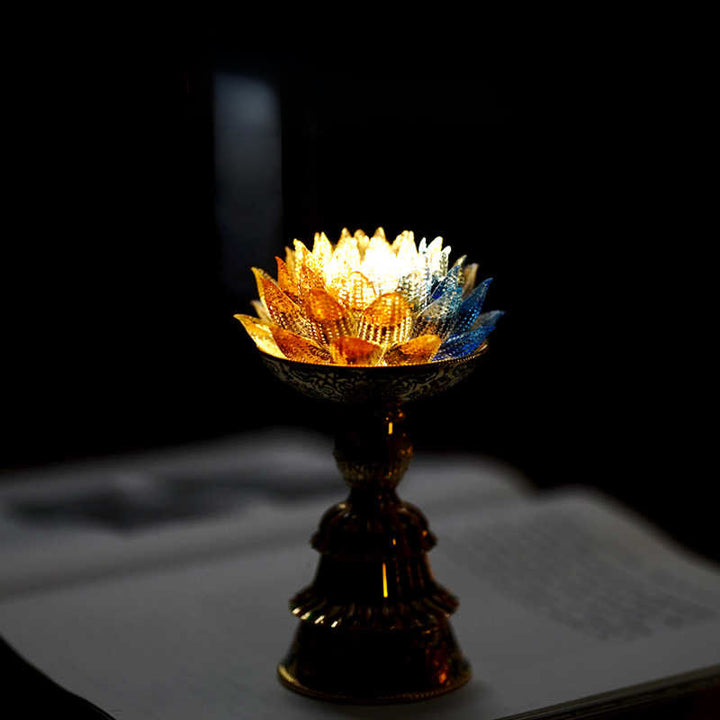 Buddha Stones Socle en verre Lotus Liuli, huit symboles auspicieux, décoration d'intérieur pour l'illumination - image 16